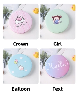 Four different designs of portable folding makeup mirrors in a grid layout