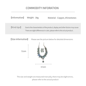 Detailed size specifications for rhinestone sunflower necklace and earrings set