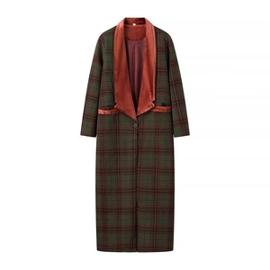 Cappotto Lungo A Quadri Da Donna Stile Britannico Risvolto Velluto Patchwork Monopetto Elegante Pendolare