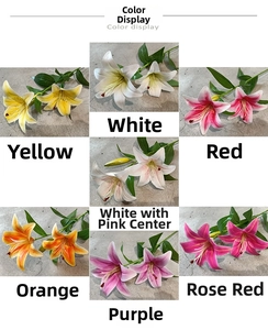 Detail view showing seven colors of 3D lifelike lily stems for home table decoration