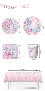 Set de decoration de fete papillon rose assiettes et gobelets en papier serviettes nappe