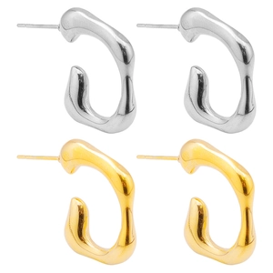 Minimalist irregular C-shaped 18K gold and silver stainless steel earrings for women