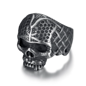 Skull Ring Stainless Steel Punk Gothic Vintage Style Men Jewelry Halloween Theme Textured Metal Accessories Biker Gothic