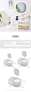 Detailed dimension chart for cosmetic storage boxes in small, medium, and large sizes