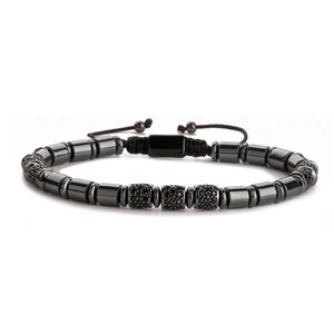 Schwarzes Hämatit-Perlenarmband für Herren mit verstellbarer Kordel und Kristall-Zwischenperlen