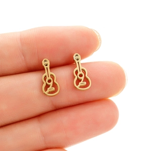 Minimalist golden hollow guitar stud earrings made of stainless steel for women