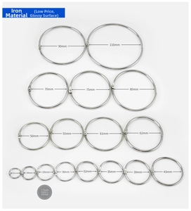 Detailed comparison of metal loose-leaf binder rings in 17 sizes from 15mm to 110mm