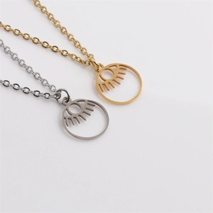 Evil Eye Pendant Necklace Stainless Steel Hollow Round Devil Eye Design Fashion Jewelry For Women Girls Gold Silver Tone