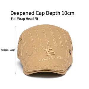 Beige Baumwolle Baskenmütze für Damen und Herren mit 10 cm Tiefe und Stickerei-Detail