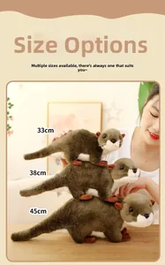 Tabella comparativa per tre dimensioni di peluche lontra marina: 33 cm, 38 cm e 45 cm di lungo