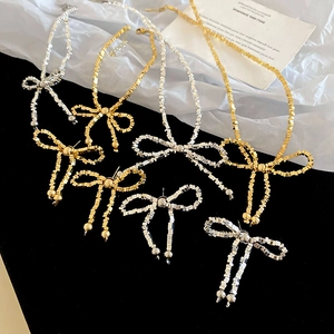 Bijoux Nœud Collier Bracelet Boucles Oreilles Hématite Perles Carrées Gland Minimaliste Doux Niche Élégant Accessoire Mode