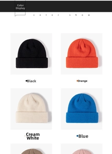 Autumn winter new plain knit beanie hat warm fashion casual roll up cuff cap for women men