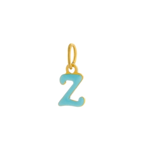 Golden titanium steel 'Z' alphabet pendant with light blue enamel on white background