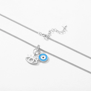 S925 sterling silver evil eye necklace with sparkling enamel and lash pendant