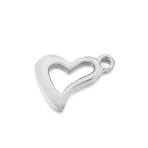 Pendentif coeur évidé en argent poli avec anneau pour création de bijoux DIY