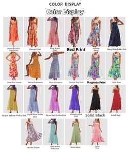Detailed color display of women's French high-waist summer dresses with various floral prints