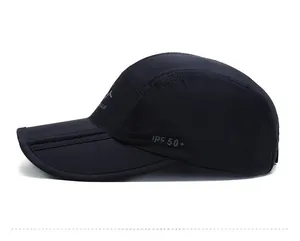 Detail of UPF 50+ quick-dry baseball cap with three-fold brim and outdoor mountain logo