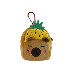 Cute Capybara plush mini round bag featuring a yellow pineapple hat and red carabiner