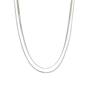 Double-layered silver titanium steel necklace featuring a sleek herringbone snake chain