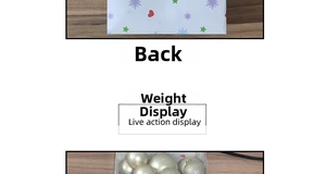 Detail view of the Christmas ball set packaging and inner festive ornaments in a white box