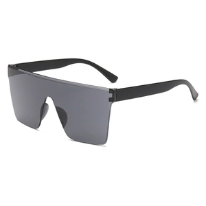 Fashion oversized shield sunglasses with flat top and dark grey lenses for UV protection