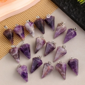 Natural Amethyst Crystal Hexagonal Point Pendant Faceted Conical Dowsing Pendulum Energy Stone Healing Jewelry Women