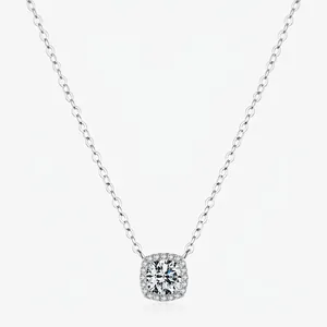 Luxury Moissanite Pendant Necklace 925 Sterling Silver Square Halo D Color VVS1 Clavicle Chain For Women
