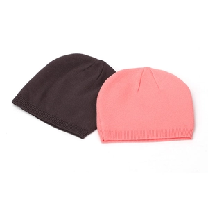 Solid color warm knitted beanies for men and women in dark brown and light pink