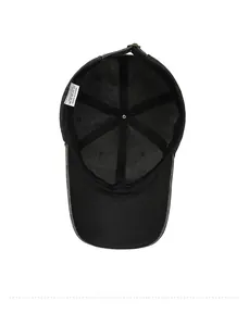 Interior detail of 100% cotton baseball cap showing lining, stitching, and brand embroidery