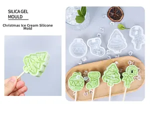 Silicone Christmas ice cream mold set with tree and sock shapes and wooden sticks