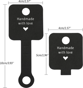 Detailed dimensions of black fabric fold-over display cards for jewelry and phone charms