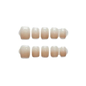 Handmade nude and white ombre press-on nails set with glossy gradient finish