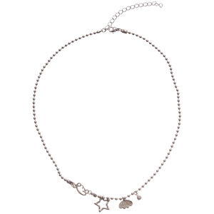 Silver ball chain necklace with star and cloud charms, minimalist retro style for women