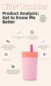 Detail of insulated water bottle with BPA-free silicone straw and 24h cold insulation