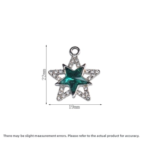 Sparkly star pendant with green stone and white crystals, 22mm x 19mm size detail