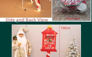 Christmas Santa doll with glowing red mailbox and 130cm flocked tree holiday decor set