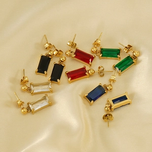 Minimalist Rectangular Cubic Zirconia Drop Earrings For Women Stainless Steel 18K Gold Plated Fashion Jewelry