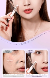 Detail of portable mini concealer brush showing precise coverage on face blemishes
