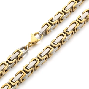 Two-tone gold and silver stainless steel Byzantine chain necklace with lobster clasp