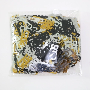 Confettis de 50e anniversaire en paillettes or argent et noir pour décor de fête