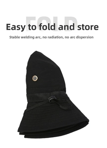 Close-up of black outdoor sun hat featuring metal vents and adjustable drawstring cord