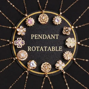 Rotatable Four Leaf Clover Necklace Titanium Steel Rhinestone Inlaid Gold Plated Lucky Flower Pendant Elegant Fashion Jewelry For Women
