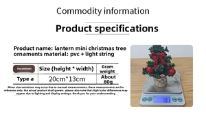 Detailed view of 20cm mini Christmas tree with LED lights and burlap base weight display