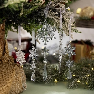 Clear Acrylic Christmas Snowflake Icicle Ornaments Transparent Hanging Pendants For Holiday Tree Decoration Home Decor