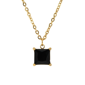 Collier minimaliste en acier inoxydable plaqué or 18K avec pendentif zircon noir