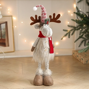 Plush Christmas reindeer doll decoration with red scarf for holiday home display