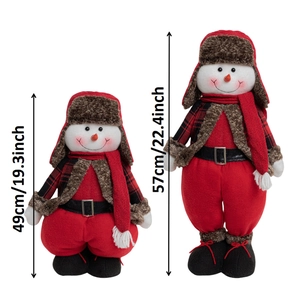 Plush Christmas snowmen in red and black plaid outfits with heights 49cm and 57cm