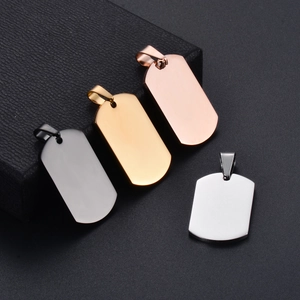 Polished stainless steel military dog tags in black, gold, rose gold and silver colors