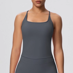 Detail of high-stretch charcoal grey sports bra and leggings yoga set for fitness