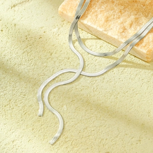 Elegant adjustable silver flat snake bone chain necklace in minimalist stainless steel
